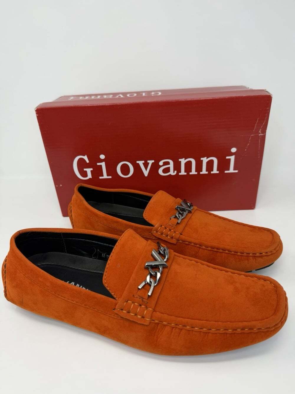 Giovanni Men’s Orange Suede Driving Loafers Chain Bit Moccasins Size 8.5